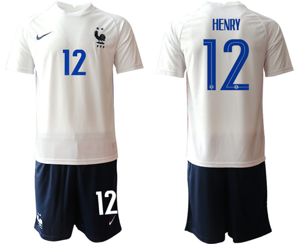 Mens France National Team #12 Thierry Henry 2021 Away White Soccer Jersey Suit