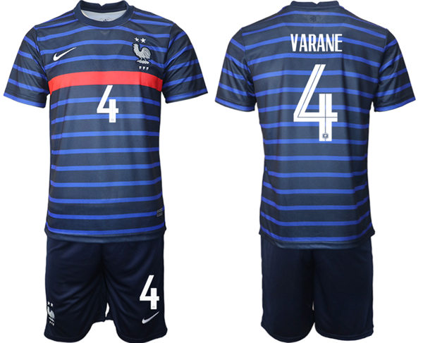 Mens France National Team #4 Raphael Varane Navy Soccer Jersey Suit