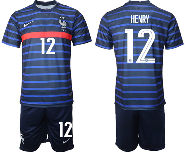 Mens France National Team #12 Thierry Henry 2021 Home Navy Soccer Jersey Kit