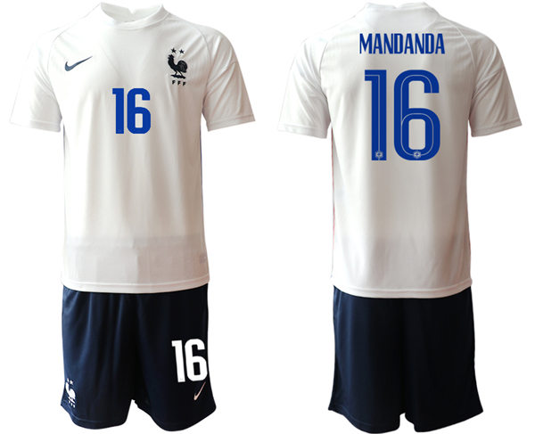 Mens France National Team #16 Steve Mandanda 2021 Away White Soccer Jersey Suit