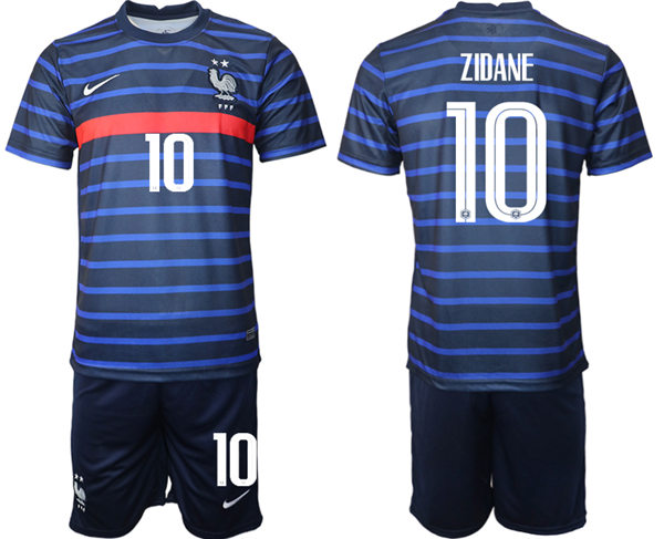 Mens France National Team #10 Zinedine Zidane 2021 Navy Soccer Jersey Kit