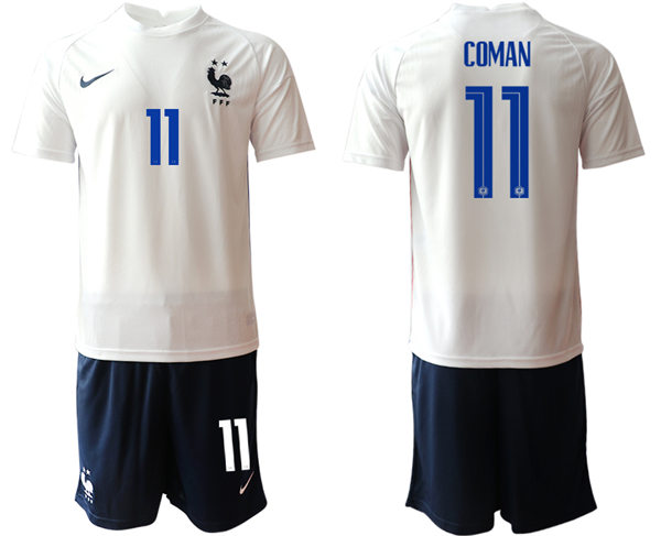 Mens France National Team #11 Kingsley Coman 2021 Away White Soccer Jersey Suit