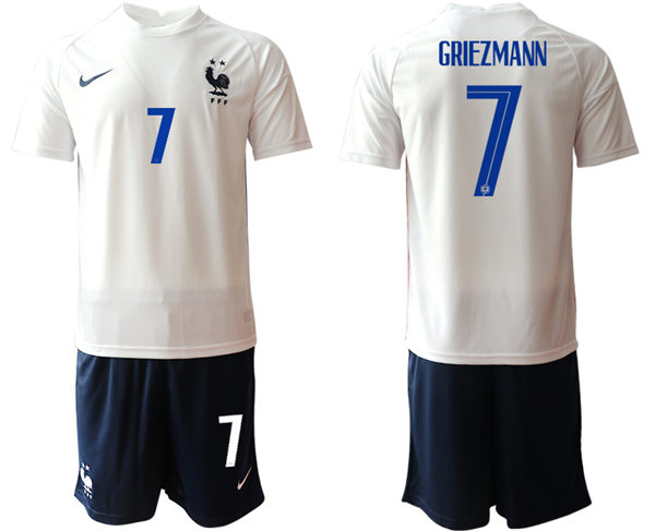 Mens France National Team #7 Antoine Griezmann 2021 Away White Soccer Jersey Suit