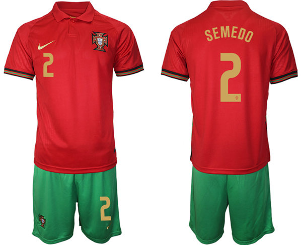 Mens Portugal National Team #2 Nelson Semedo Home Red Soccer Jersey Kit