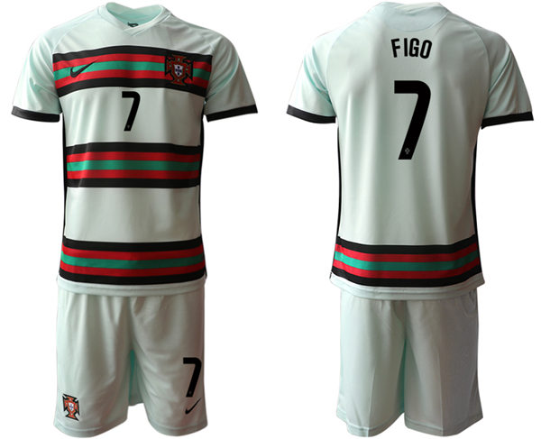 Mens Portugal National Team #7 Luis Figo Away TealStadium   Soccer Jersey Suit