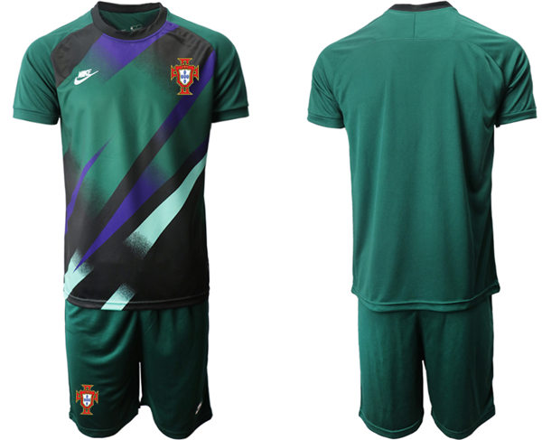 Mens Portugal National Team Blank 2021 Dark Green goalkeeper Soccer Jersey Suit