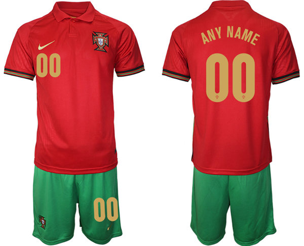 Mens Portugal National Team Custom Home Red Soccer Jersey Kit 