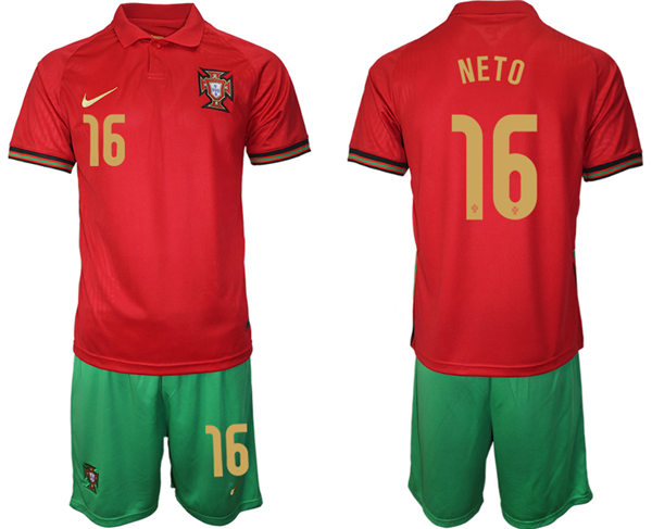 Mens Portugal National Team #16 Pedro Neto Home Red Soccer Jersey Kit