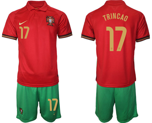 Mens Portugal National Team #17 Francisco Trincao Home Red Soccer Jersey Kit
