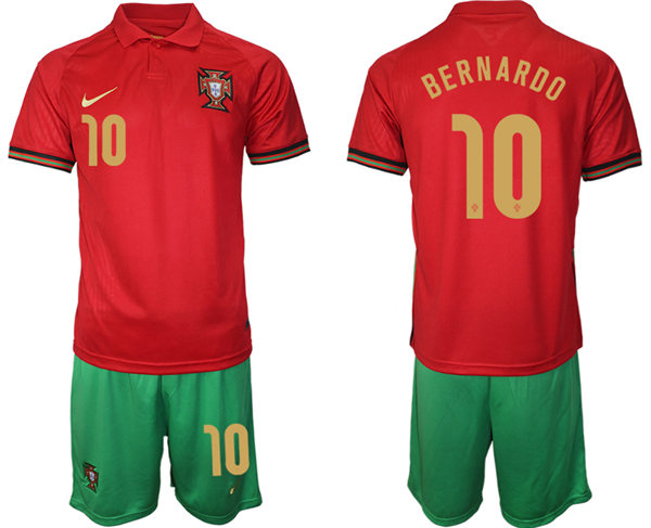 Mens Portugal National Team #10 Bernardo Silva Home Red Soccer Jersey Kit