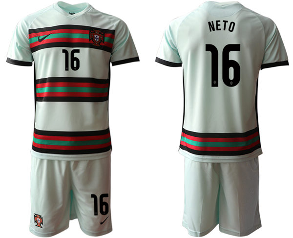 Mens Portugal National Team #16 Pedro Neto  Away TealStadium   Soccer Jersey Suit