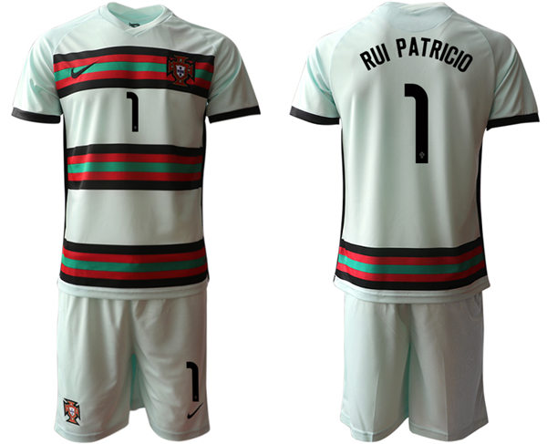 Mens Portugal National Team #1 Rui Patricio 2021 Away Teal Custom Soccer Jersey Kit