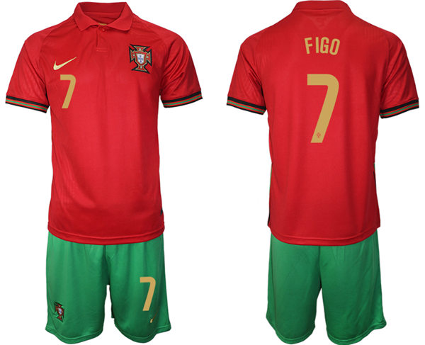 Mens Portugal National Team #7 Luis Figo Home Red Soccer Jersey Kit