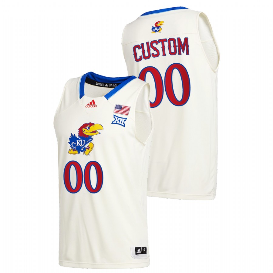 Men's Kansas Jayhawks Custom 2020-21 Adidas Cream College Basketball Game Jersey