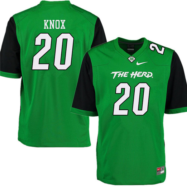 Mens Marshall Thundering Herd #20 Brenden Knox 2012-19 Green Black Sleeves Nike College Football Game Jersey