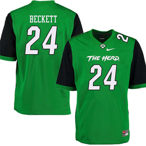 Mens Marshall Thundering Herd #24 Tavante Beckett 2012-19 Green Black Sleeves Nike College Football Game Jersey
