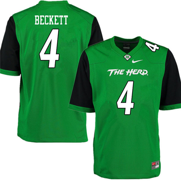 Mens Marshall Thundering Herd #4 Tavante Beckett 2012-19 Green Black Sleeves Nike College Football Game Jersey