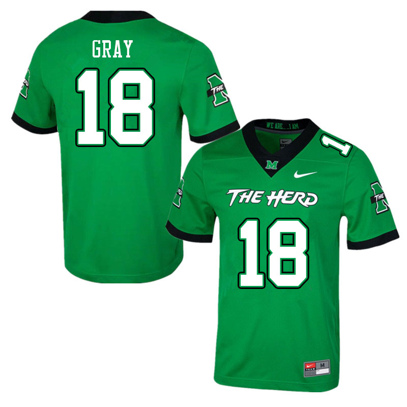 Mens Marshall Thundering Herd #18 Charlie Gray Stitched 2020 Green College Football Game Jersey
