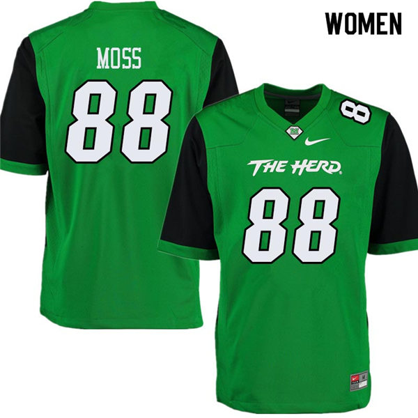 Women  Marshall Thundering Herd #88 Randy Moss 2012-19 Green Black Sleeves Nike College Football Game Jersey
