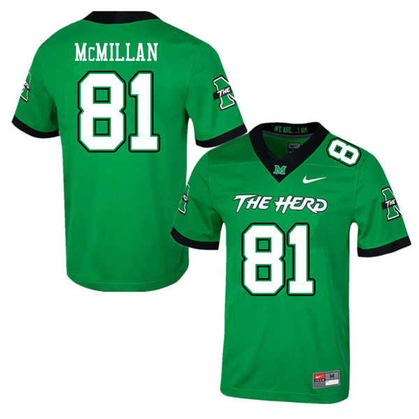 Mens Marshall Thundering Herd#81 Caleb McMillan Stitched 2020 Green College Football Game Jersey