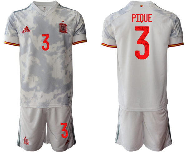 Mens Spain National Team #3 Gerard Pique 2021 Away White Soccer Jersey Kit 