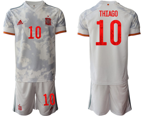 Mens Spain National Team #10 Thiago 2021 Away White Soccer Jersey Kit 