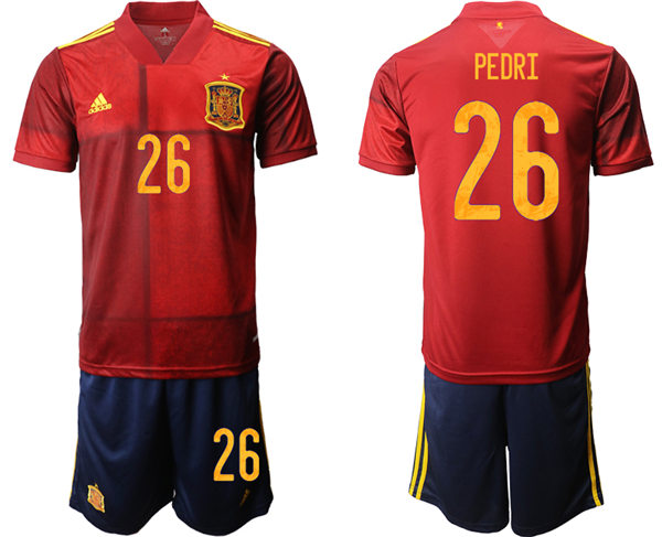 Mens Spain National Team #26 Pedri 2021 Home Red Soccer Jersey Kit 