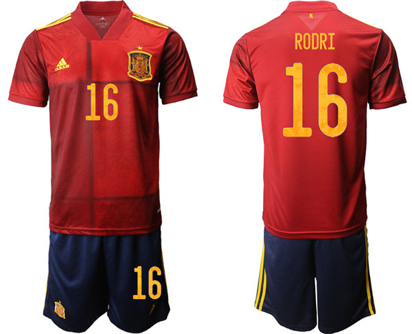 Mens Spain National Team #16 Rodri 2021 Home Red Soccer Jersey Kit 