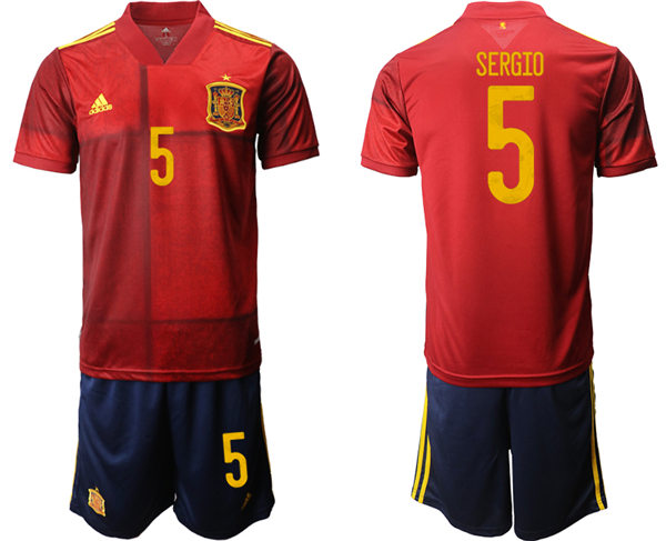 Mens Spain National Team #5 Sergio Busquets 2021 Home Red Soccer Jersey Kit 