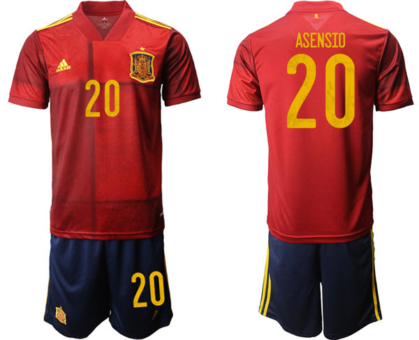 Mens Spain National Team #20 Marco Asensio 2021 Home Red Soccer Jersey Kit 