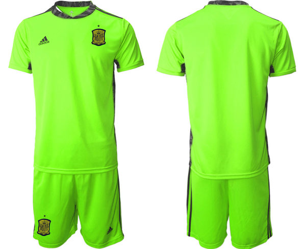 Mens Spain National Team Blank fluorescent green goalkeeper Soccer Jersey Suit