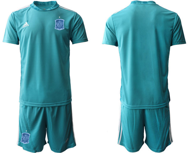 Mens Spain National Team Blank lake blue goalkeeper Soccer Jersey Kit 