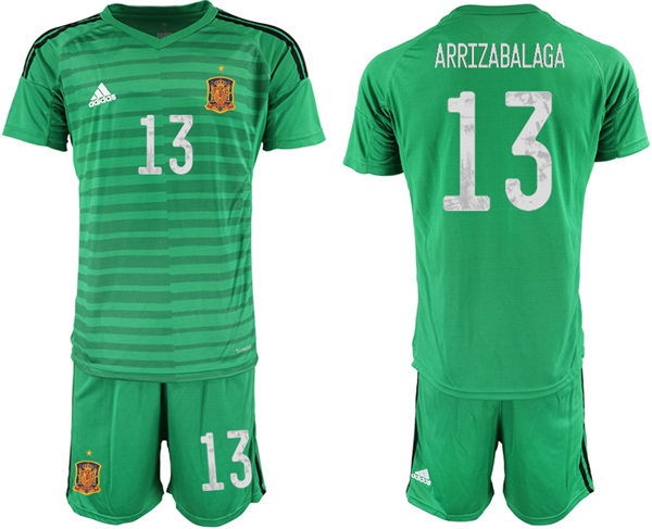 Mens Spain National Team #13 Kepa Arrizabalaga army green Pinstripe goalkeeper Soccer Jersey Suit 