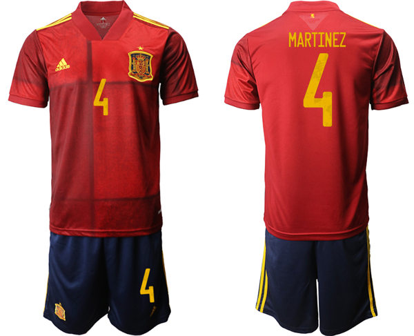 Mens Spain National Team #4 Inigo Martinez 2021 Home Red Soccer Jersey Kit 