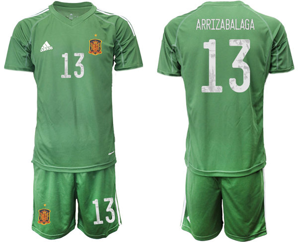 Mens Spain National Team #13 Kepa Arrizabalaga army green goalkeeper Soccer Jersey Suit