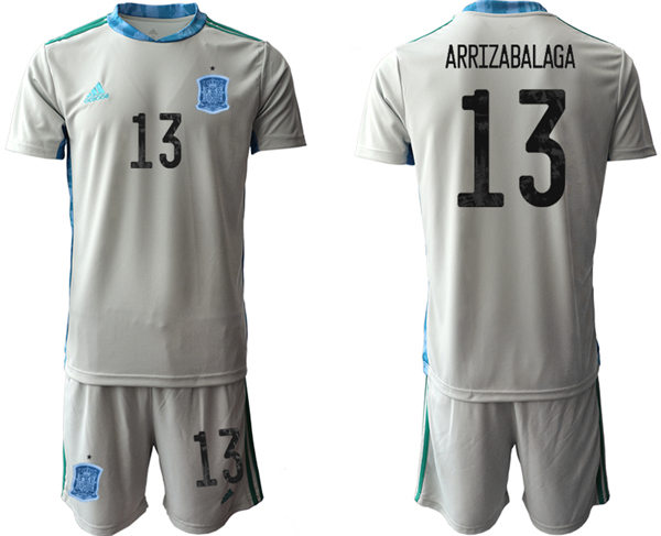 Mens Spain National Team #13 Kepa Arrizabalaga Grey goalkeeper Soccer Jersey Suit