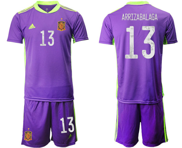 Mens Spain National Team #13 Kepa Arrizabalaga Purple goalkeeper Soccer Jersey Suit
