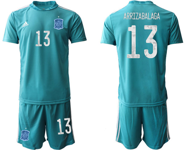 Mens Spain National Team #13 Kepa Arrizabalaga lake blue goalkeeper Soccer Jersey Kit 