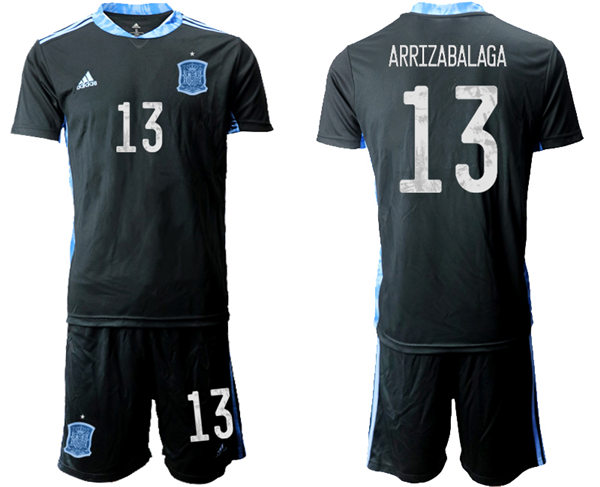Mens Spain National Team #13 Kepa Arrizabalaga Black goalkeeper Soccer Jersey Suit