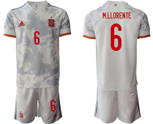 Mens Spain National Team #6 Marcos Llorente 2021 Away White Soccer Jersey Kit 