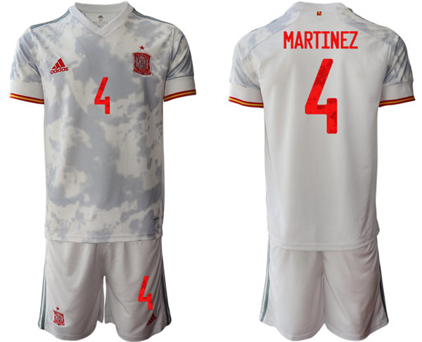Mens Spain National Team #4 Inigo Martinez 2021 Away White Soccer Jersey Kit 