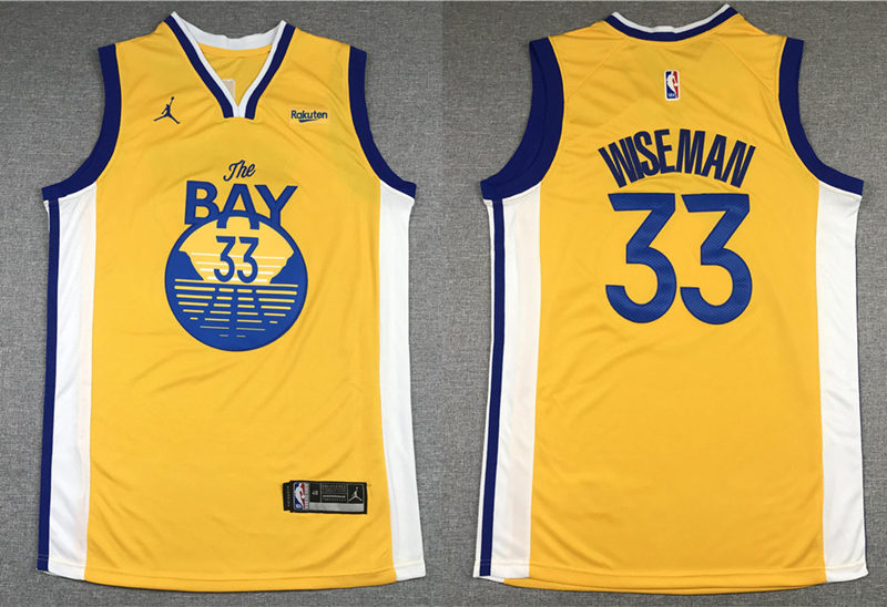 Mens Golden State Warriors #33 James Wiseman Jordan Brand Gold Statement Edition Finished  Jersey