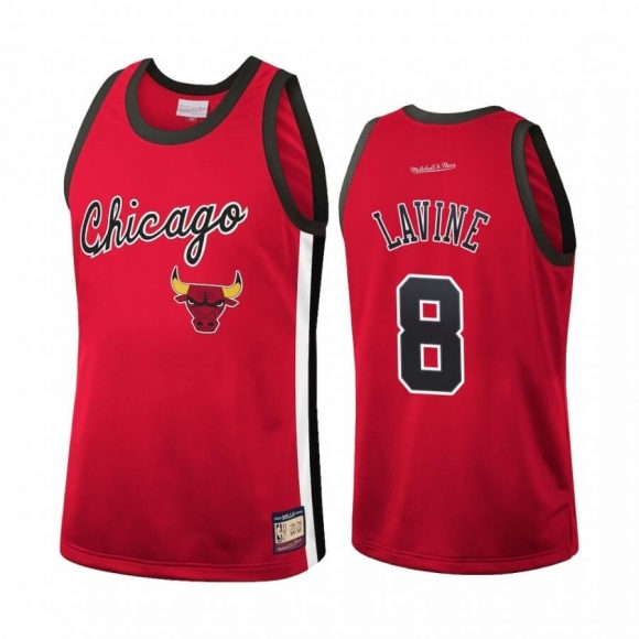 Mens Chicago Bulls #8 Zach LaVine Mitchell & Ness Hardwood Classics Red Team Heritage Fashion Jersey
