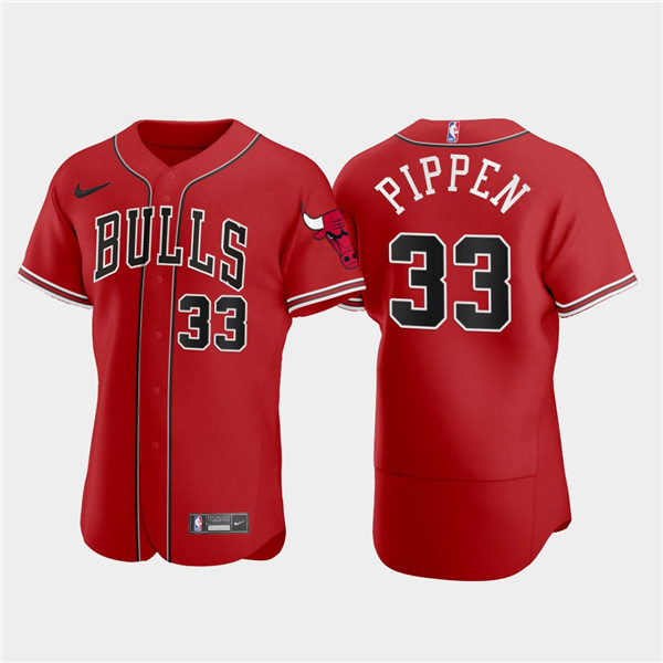Mens Chicago Bulls #33 Scottie Pippen Nike Red NBA MLB Crossover Baseball Jersey