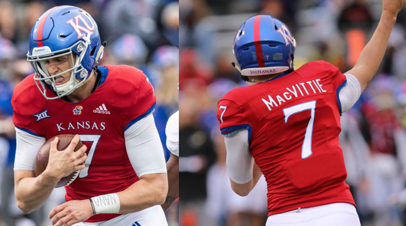 Men's Kansas Jayhawks #7 Thomas MacVittie Adidas Red College Football Game Jersey