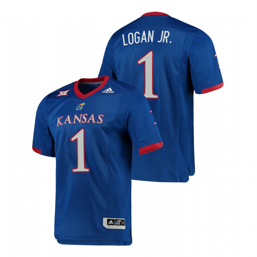 Men's Kansas Jayhawks #1 Kenny Logan Jr Adidas Royal College Football Game Jersey