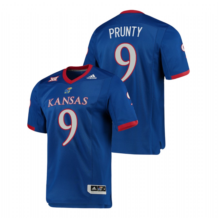 Men's Kansas Jayhawks #9 Karon Prunty Royal Premier Football Jersey