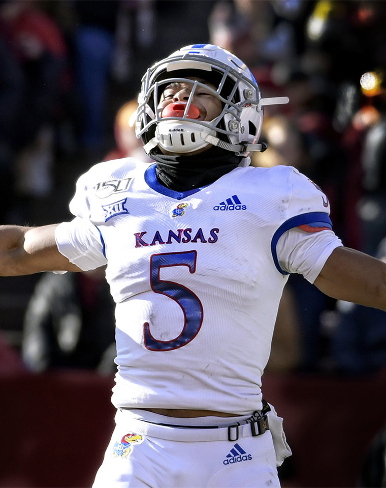 Men's Kansas Jayhawks #5 Stephon Robinson Jr Adidas White College Football Game Jersey