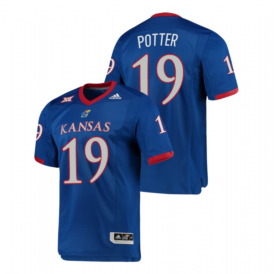 Men's Kansas Jayhawks #19 Gavin Potter Royal Premier Football Jersey