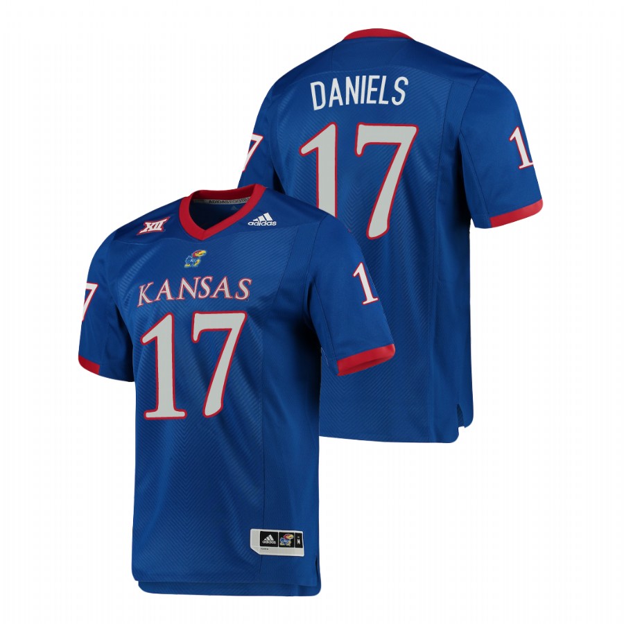 Men's Kansas Jayhawks #17 Jalon Daniels Royal Premier Football Jersey